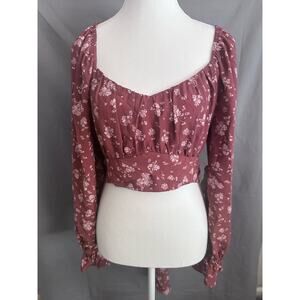 Altar’d State Women’s NWT Mauve Floral Puff Sleeve Crop Top - XL